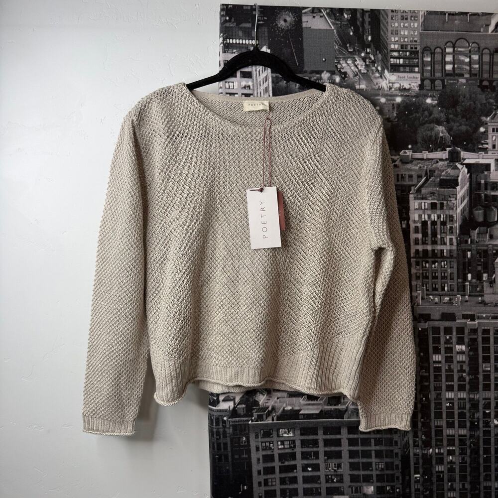 NWT Poetry 100% Linen Moss Stitch Sweater Parchment Beige US 10